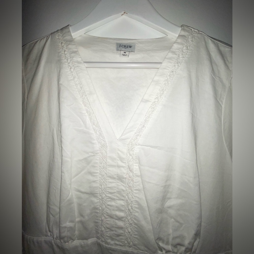 J. Crew Factory V-neck Cotton White Peasant Dress Size M Lined Romantic Cottage - Picture 4 of 16